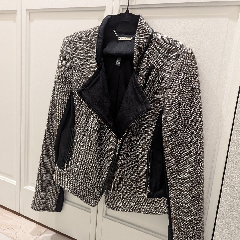 White House Black Market Moto Tweed Blazer Jacket S 6 New Black Brown WHBM